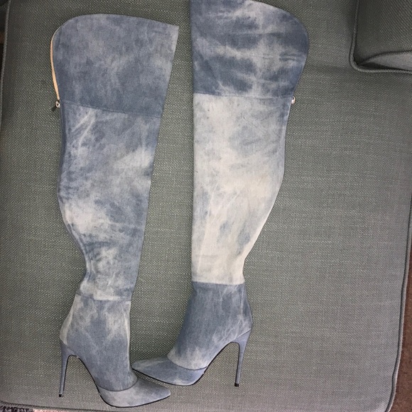 Shoes - Denim thigh high boots